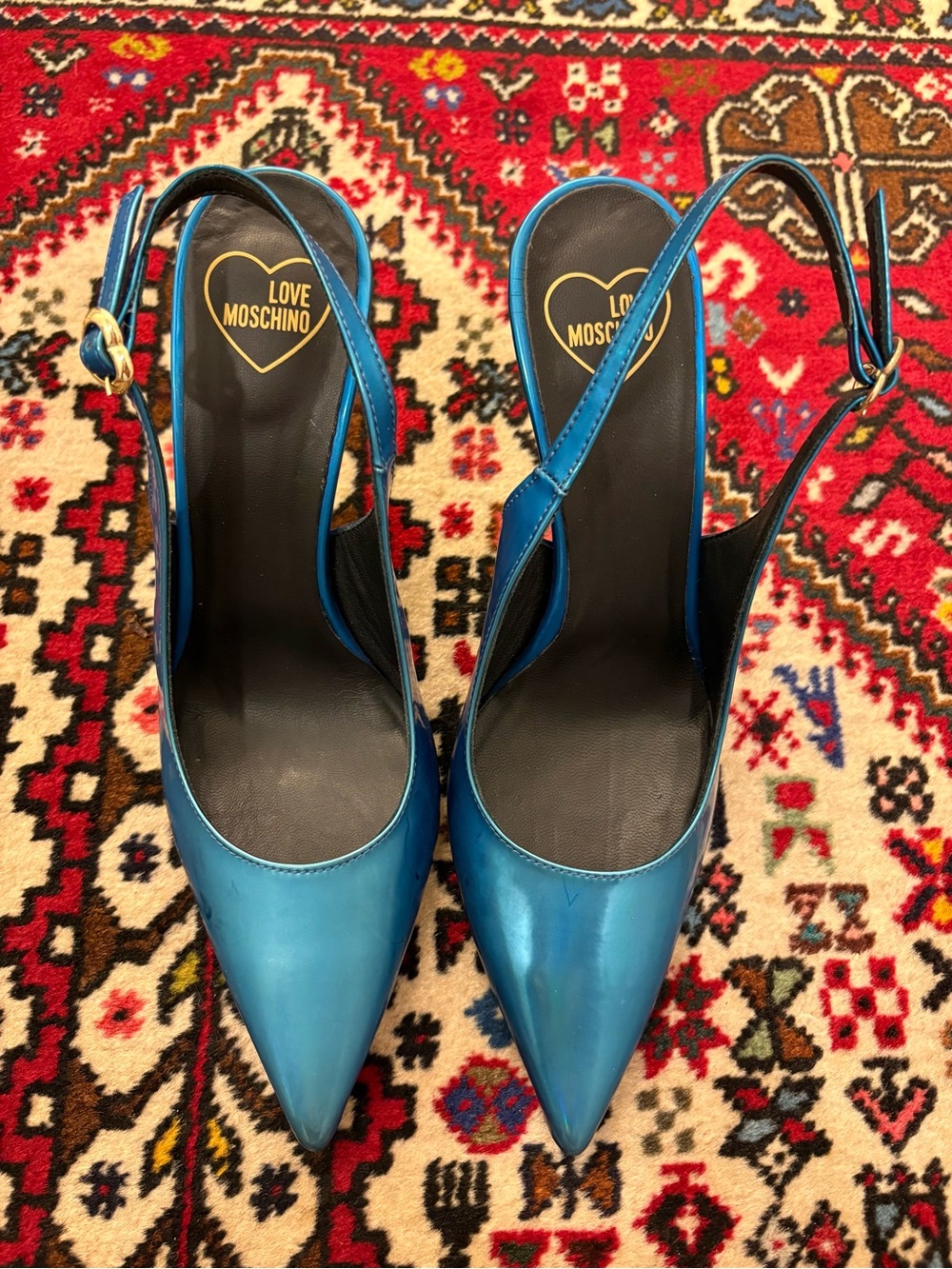 Love Moschino Blue Pointed Slingback Pumps